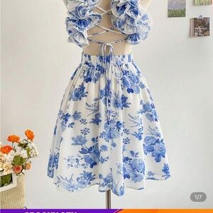 SHEIN Blue Floral Backless Dress